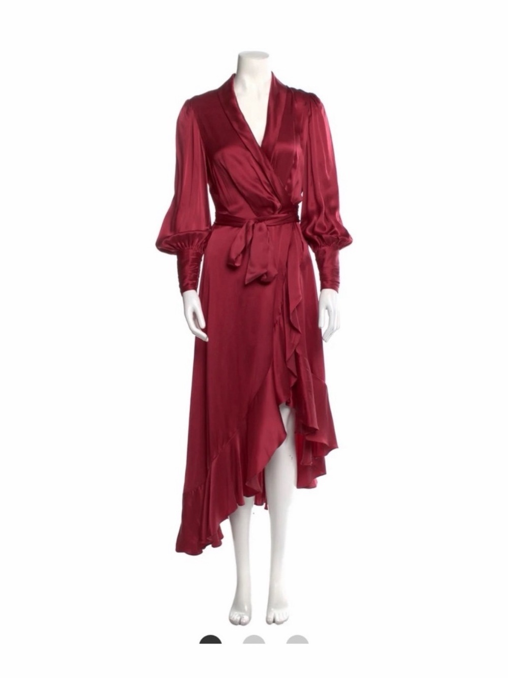 Zimmermann Burgundy Satin Wrap High-Low Dress